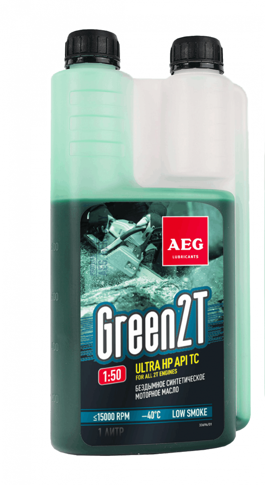 Масло 2Т синтетическое API TC GREEN, 1л, дозатор, AEG (12)_ЧЗ