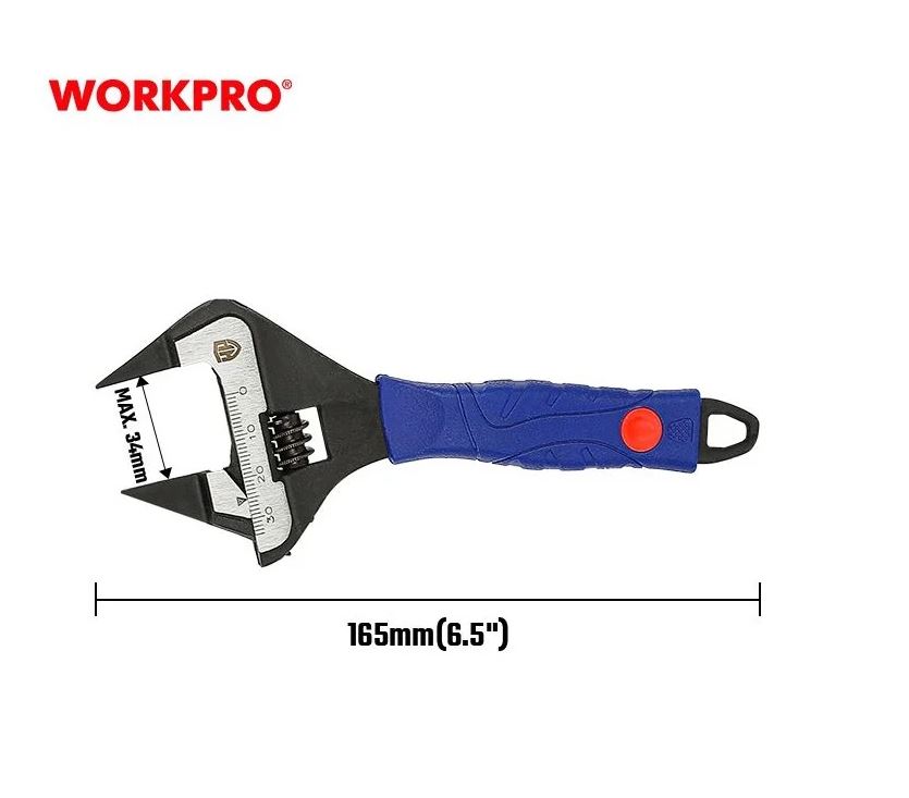 Ключ разводной 165 мм, 0-34 мм, CR-V, PRO, тонкие губки, WORKPRO