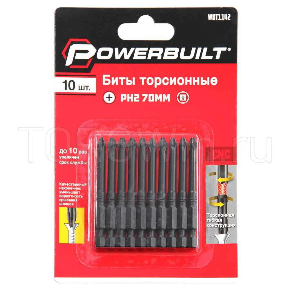 Бита PH2 х 70 S2 Torsion (10 шт.) Powerbuilt (WBT1142)