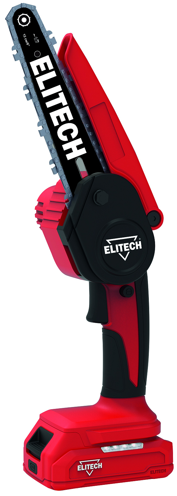 Пила цепная акк ELITECH ДМ ПА 206К (20В,2Ач,1 Li-ion,шина15см,шаг-1/4",паз-1.1мм,ЗУ, 0.75кг,рез50мм)