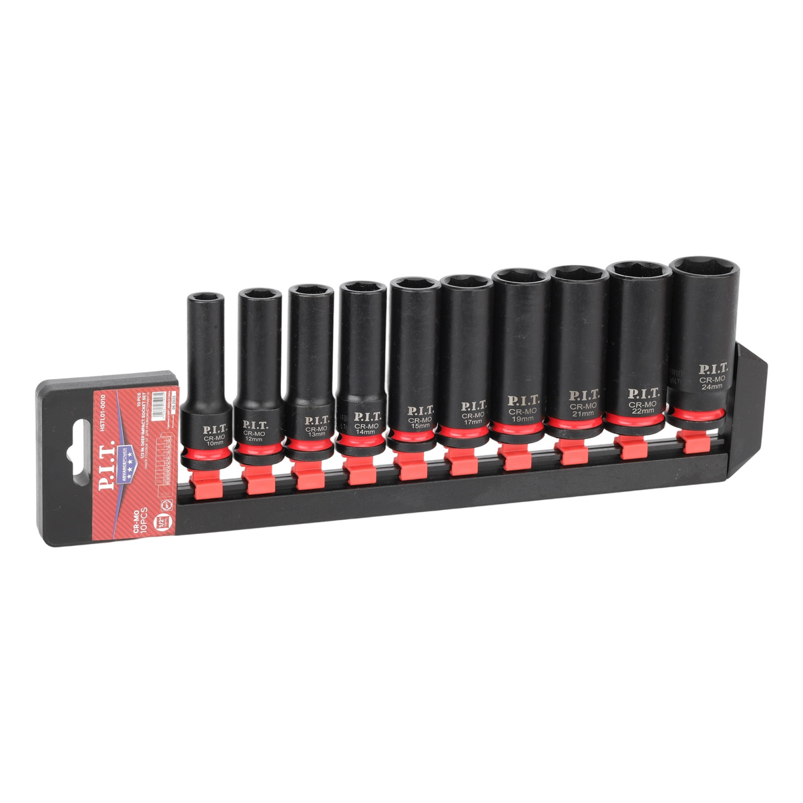 Головка торцевая ударная, набор 10 шт, 1/2", HEX 10-24мм, 78мм, P.I.T