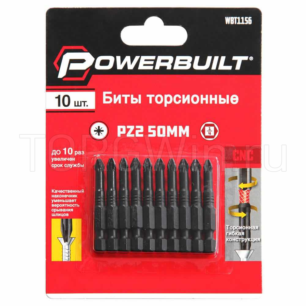 Бита PZ2 х 50 S2 Torsion (10шт.) Powerbuilt (WBT1156)