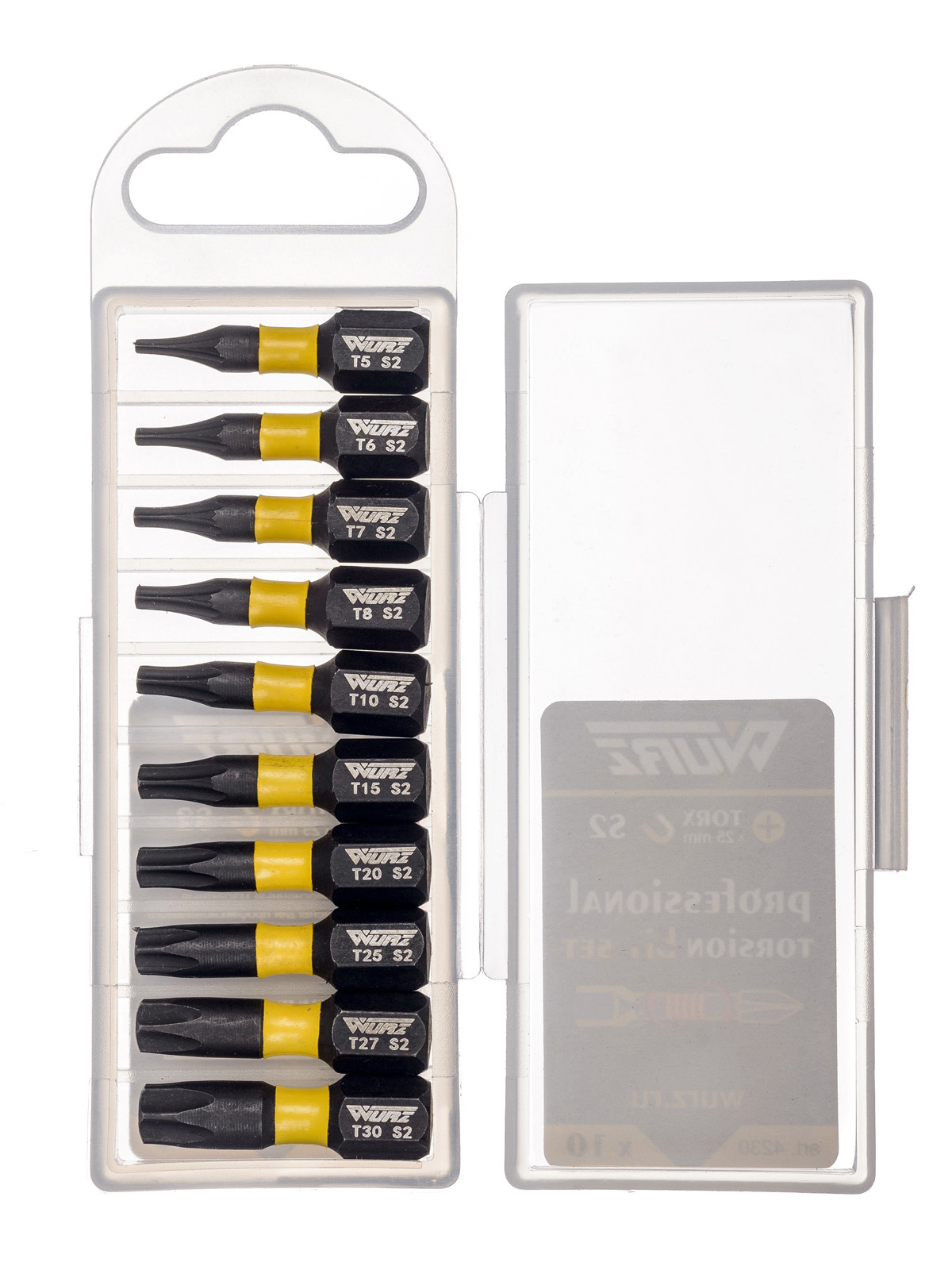 Набор бит TORX 25мм Torsion (T5,T6,T7,T8,T10,T15,T20,T25,T27,T30) 10шт, Wurz (1/20/120)