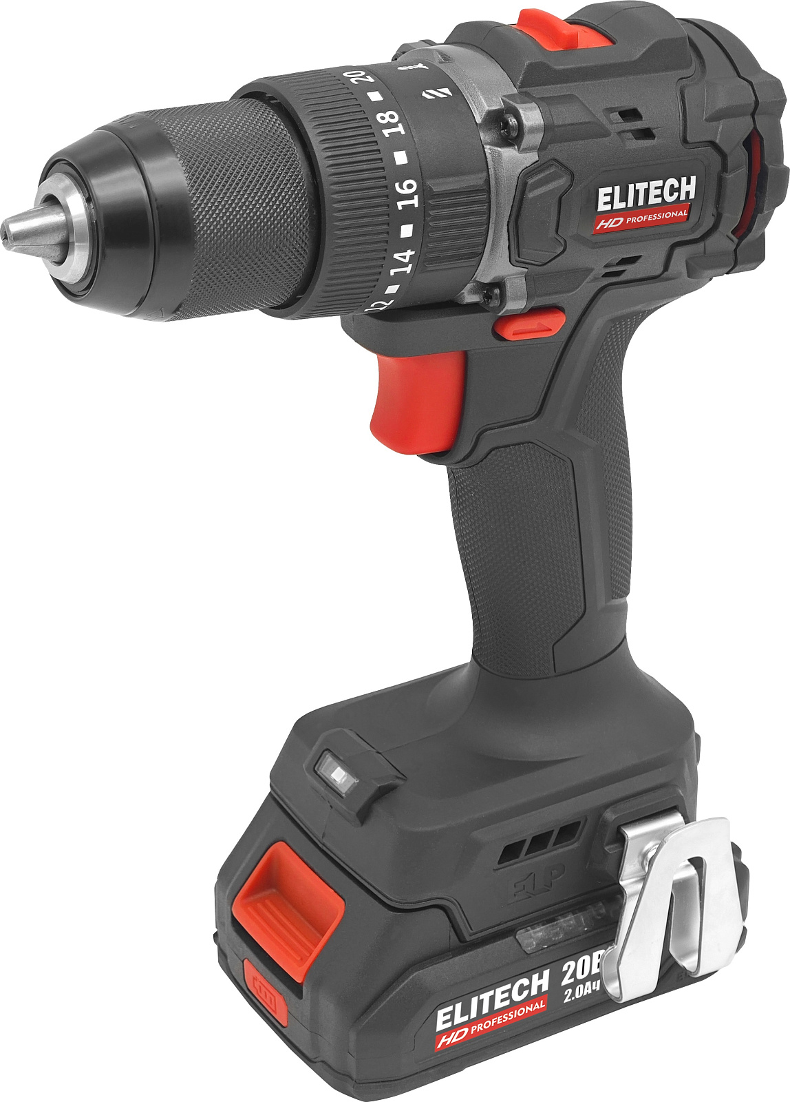 Дрель акк ELITECH HD CD 20ISL2 ((уд),б\щет,20В,2х2.0Ач,ELP,БЗП-13мм,0-500\2000об\м,70Нм,1.13кг,чем)
