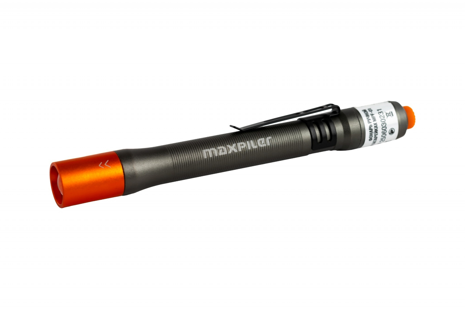 Фонарь ручной  на батарейках MAXPILER MPF-01 (130/40Лм, LED, 2хААА, 2реж, 5-10ч, клипса, фокус)