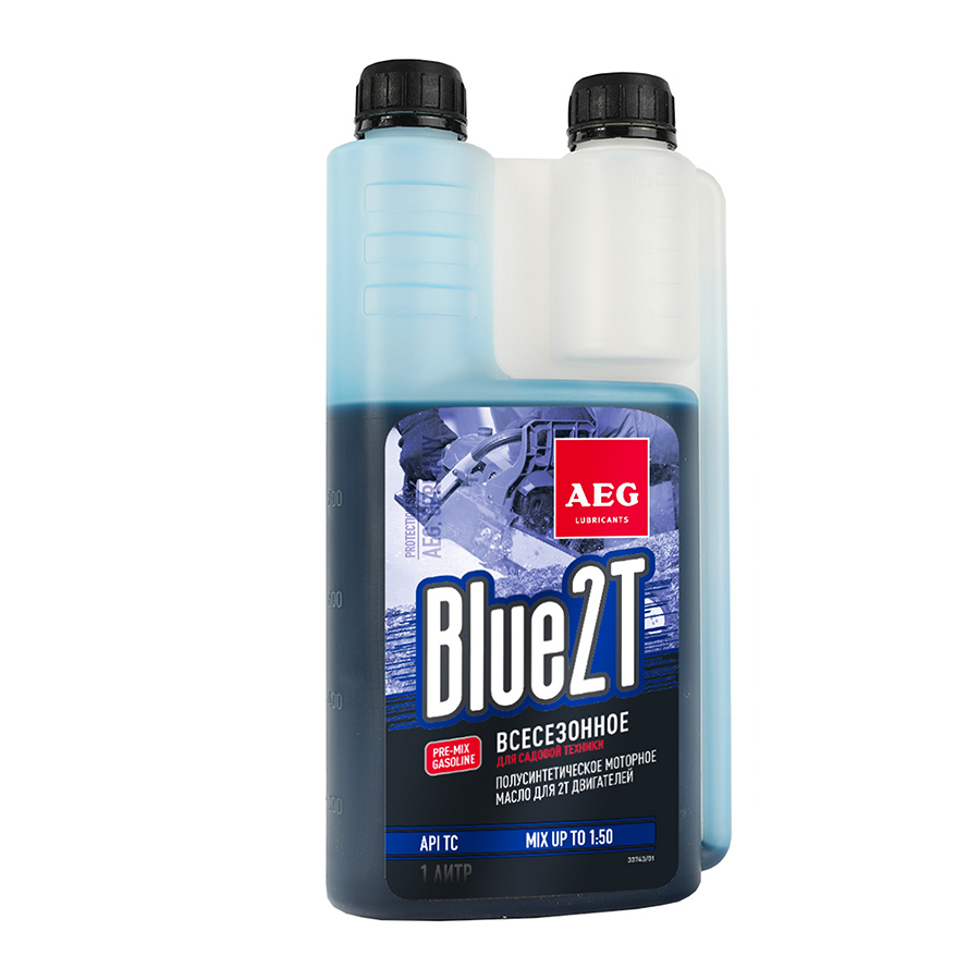 Масло 2Т полусинтетическое API TC BLUE, 1л, дозатор, AEG (12)_ЧЗ