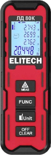 Дальномер лазерный ELITECH ЛД 80К (0.03-80м, точн ±0.3мм/м, 2хААА, 64г, пласт.корпус) (E0301.006.00)