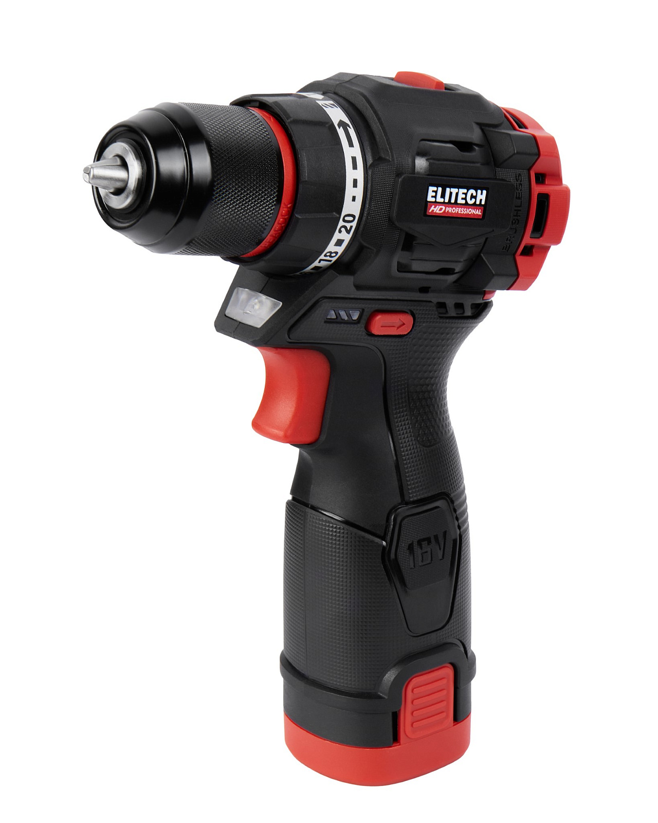 Дрель акк ELITECH HD CD 16L2 (16В, 2х2.0Ач, БЗП-10мм, 0-450/1700об/мин, 55Нм, кейс)