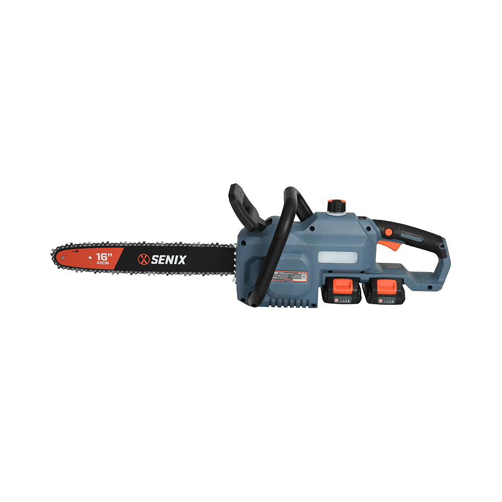 Пила цепная акк Х2 SENIX  CSX2-M2-EU (2*20В, б/щет,шина 40см, 3/8"-1.3мм-56зв,2акк 4Ач, 2хзаряд 6А)