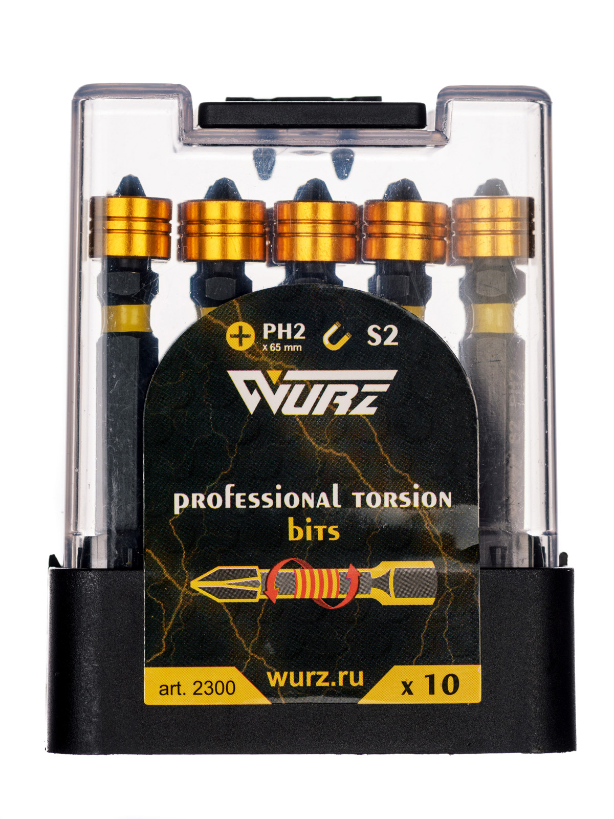 Бита двусторонняя PH2 / PH2 x 65 Torsion со съемным магнитным держателем, Wurz (10/100)