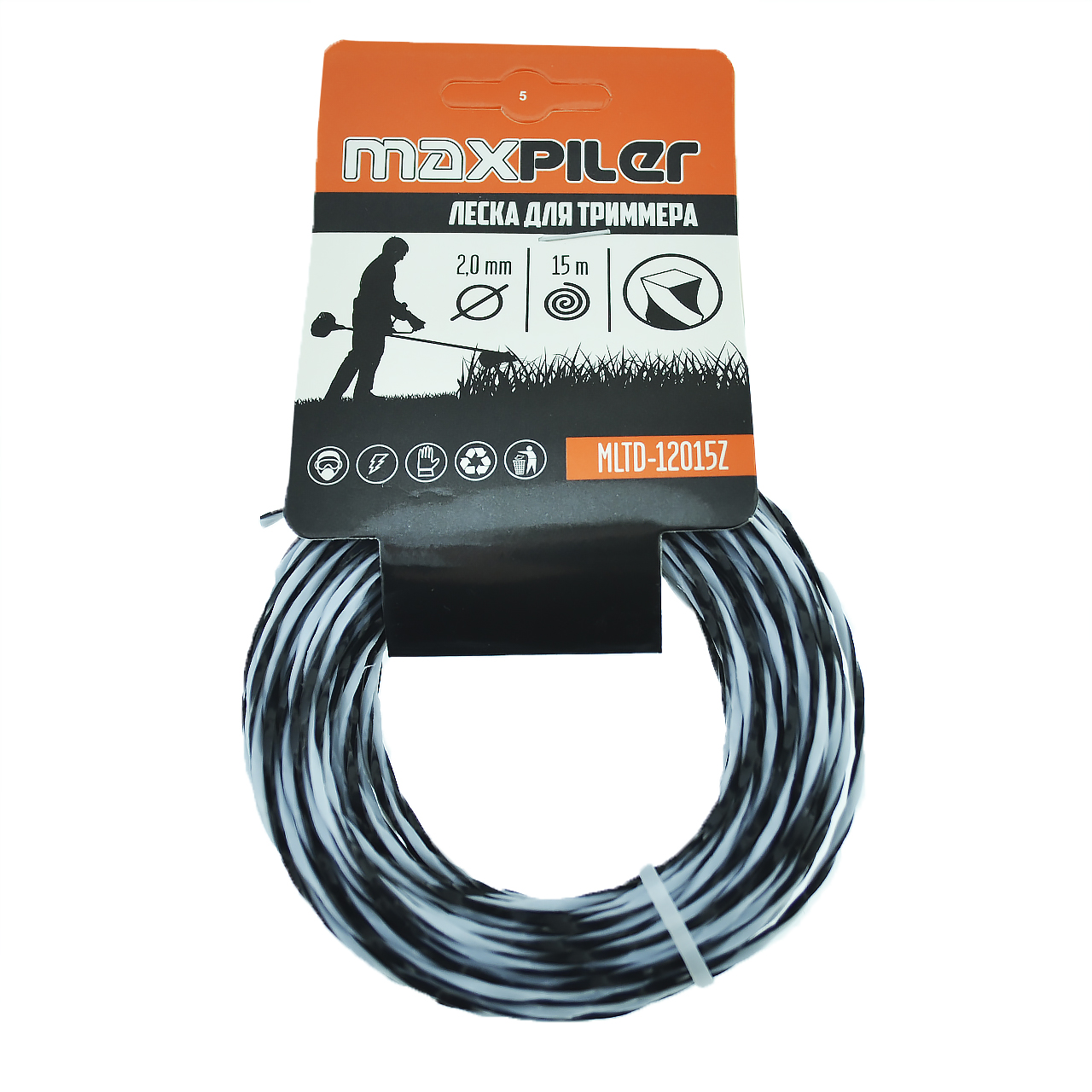 Леска для триммера Maxpiler 2,0ММ*15М, квадрат крученый (MLTD-12015Z)(черно-белая)