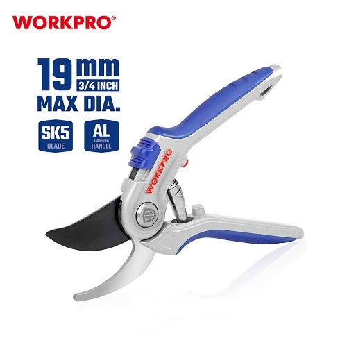 Секатор плоскостной PRO, до 19 мм (лезвие SK5, алюм, PP, TPR), WORKPRO