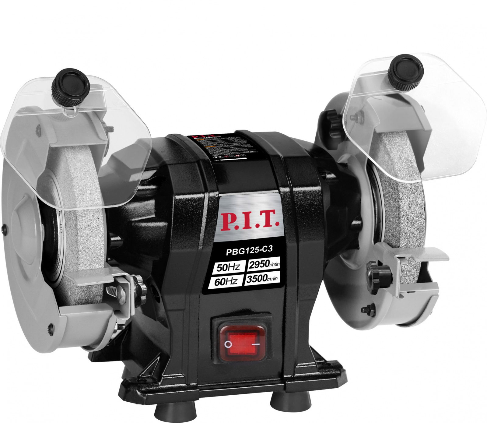Станок точильный P.I.T PBG125-C3 (200Вт, 2950об/мин, 125х12/7х16мм, пылезащита)