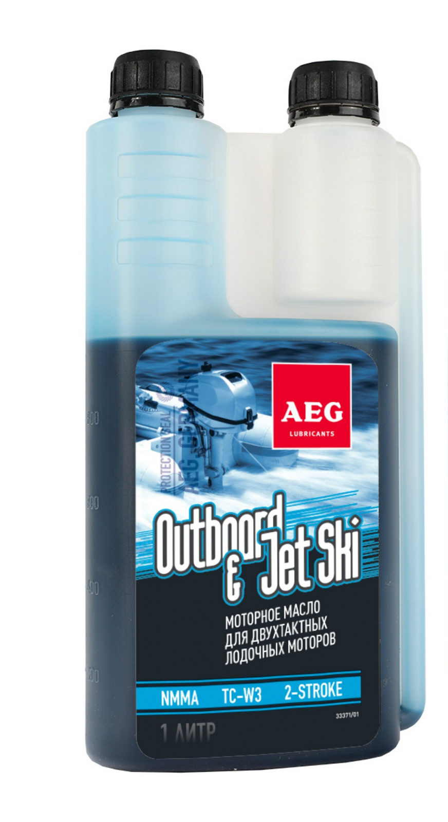 Масло 2Т для двиг. с водяным охлаждением,Outboard&JetSki Oil NMMA TC-W3, 1л, дозатор 1л, AEG (12)_ЧЗ