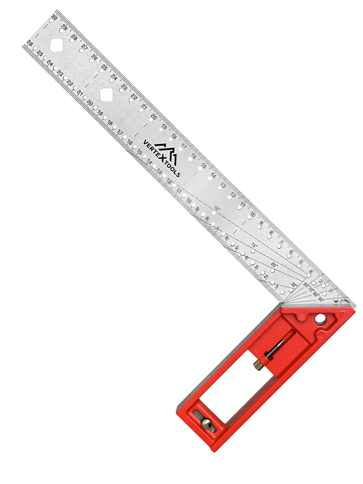 Угольник столярный Ultra-Precise 300 мм, шкала с отверст, опора-флажок, Vertextools Pro(1/6)