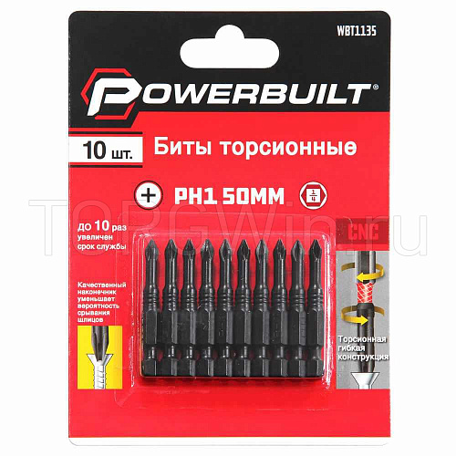 Бита PH1 х 50 S2 Torsion (10 шт.) Powerbuilt  (WBT1135)