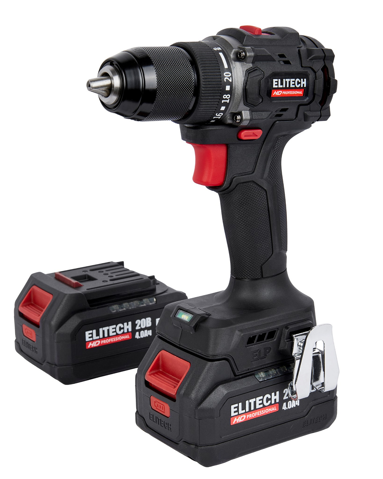 Дрель акк ELITECH HD CD 20SL2 (б/щет,20В,2х4.0Ач,ELP,БЗП-13мм,0-500/2000об/мин,70Нм,1.1кг,кейс,подс)