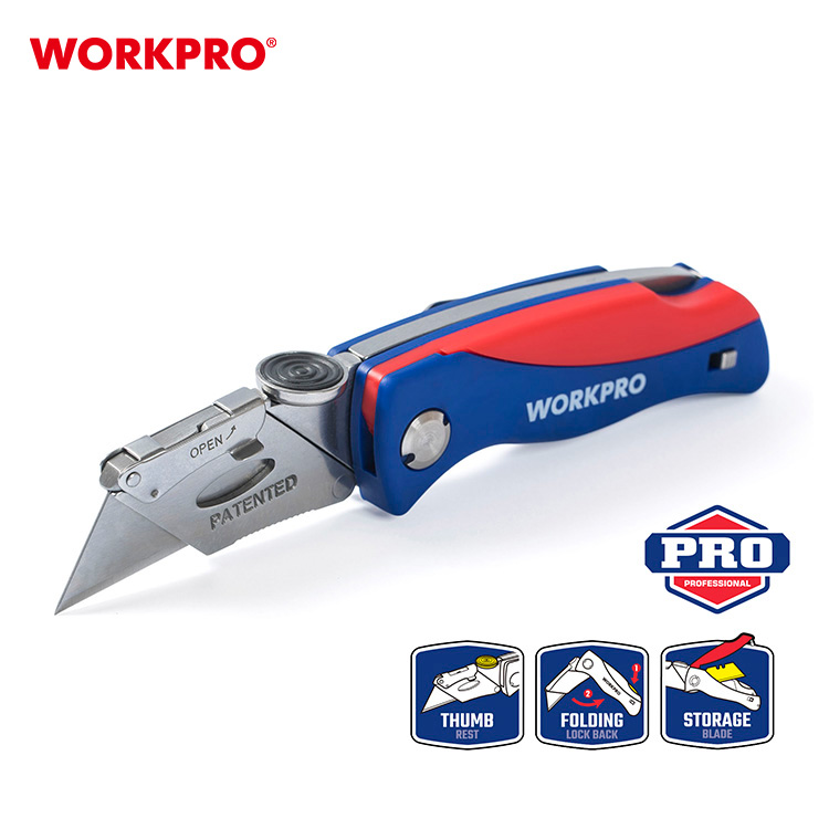 Нож складной с пласт. ручкой, быстросменный, зажим для ремня, 5 лезвий WORKPRO (1/6)