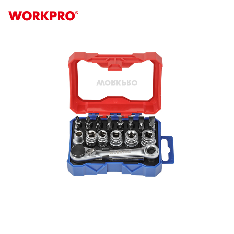 Набор бит CR-V PRO с мини трещоткой 1/4" ,24 предмета, кейс, WORKPRO (1/6)