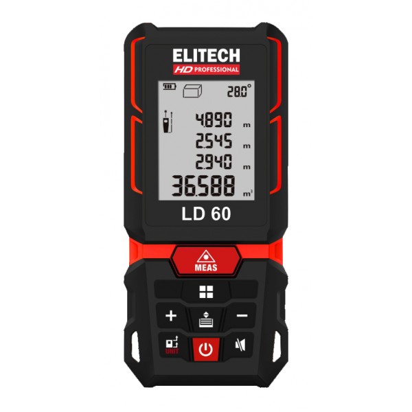 Дальномер лазер ELITECH HD ЛД  60 (3*1.5В(ААА),0.05–60м,точн,±1.5мм\м,0.12кг,чех,кор)