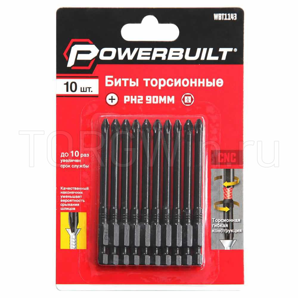 Бита PH2 х 90 S2 Torsion (10 шт.) Powerbuilt (WBT1143)