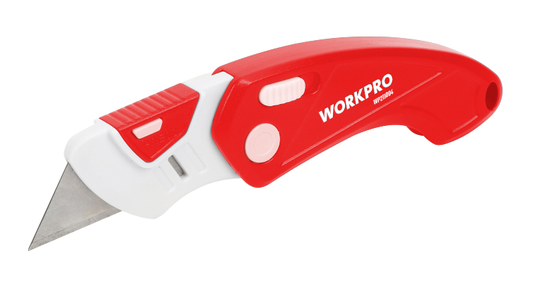 Нож складной пластиковый, быстросменный, трапец. лезвие, WORKPRO(1/18)